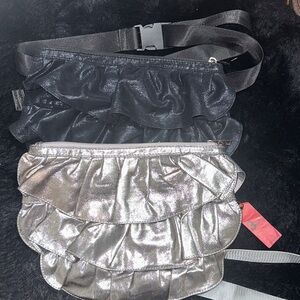 Stylish Black and Silver Ruffle Crossbody Bag